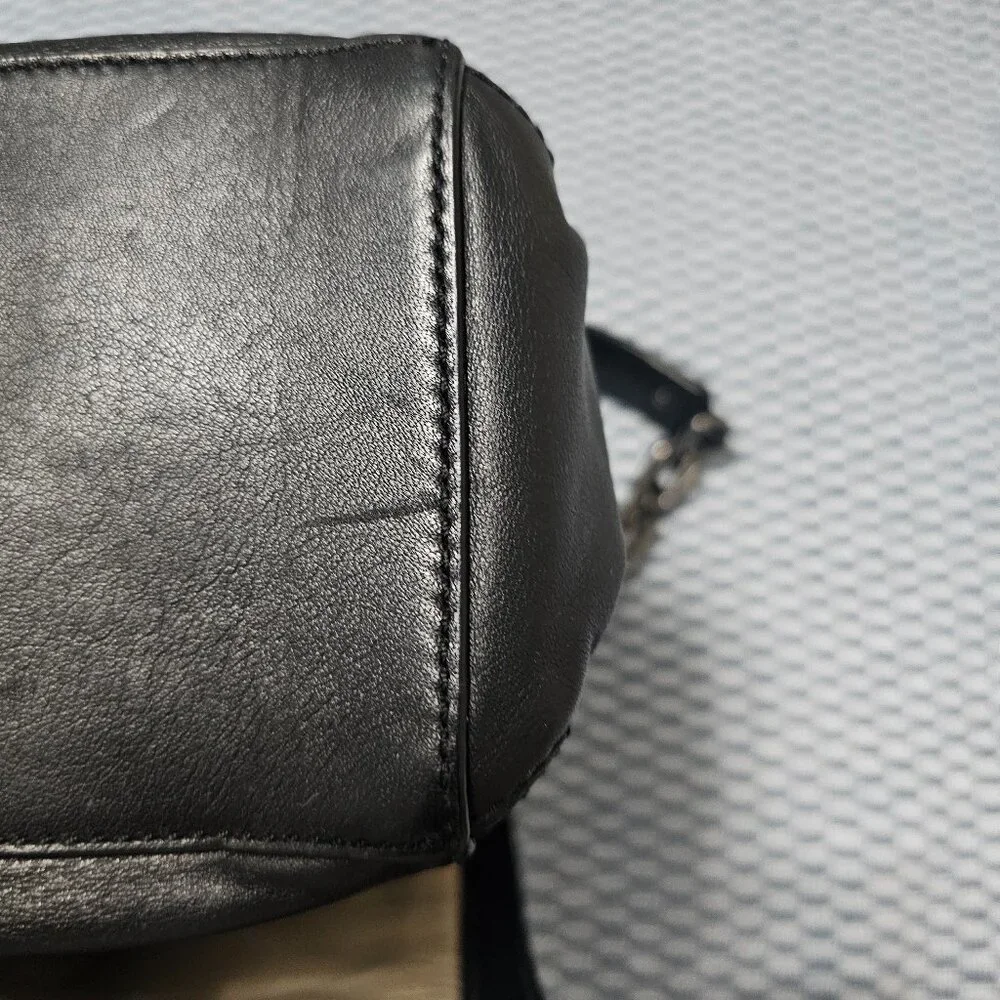Cole Haan Black Leather & Snakeskin Embossed Flap Shoulder Bag Gunmetal Hardware - Picture 6 of 6